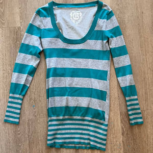 G by Guess Long Sleeve Turquoise & Gray Knit Top Small